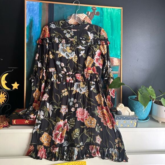 Twik by Simons Black Floral Long Sleeve Dress M - Picture 1 of 16